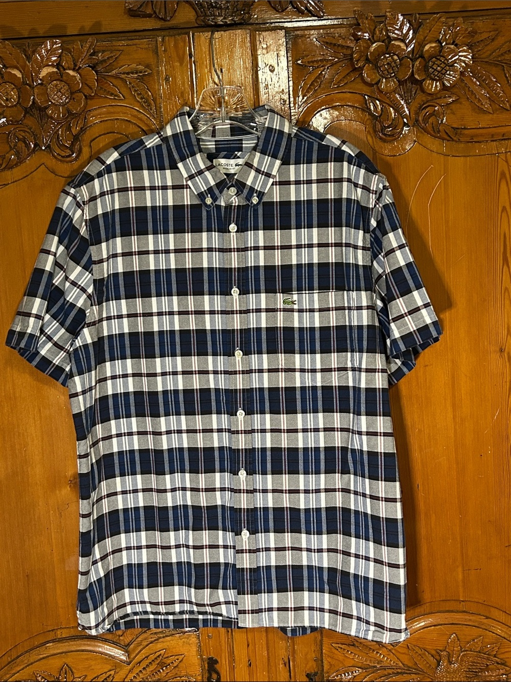 Men’s Lacoste Regular Fit Madras Plaid Shirt. XL